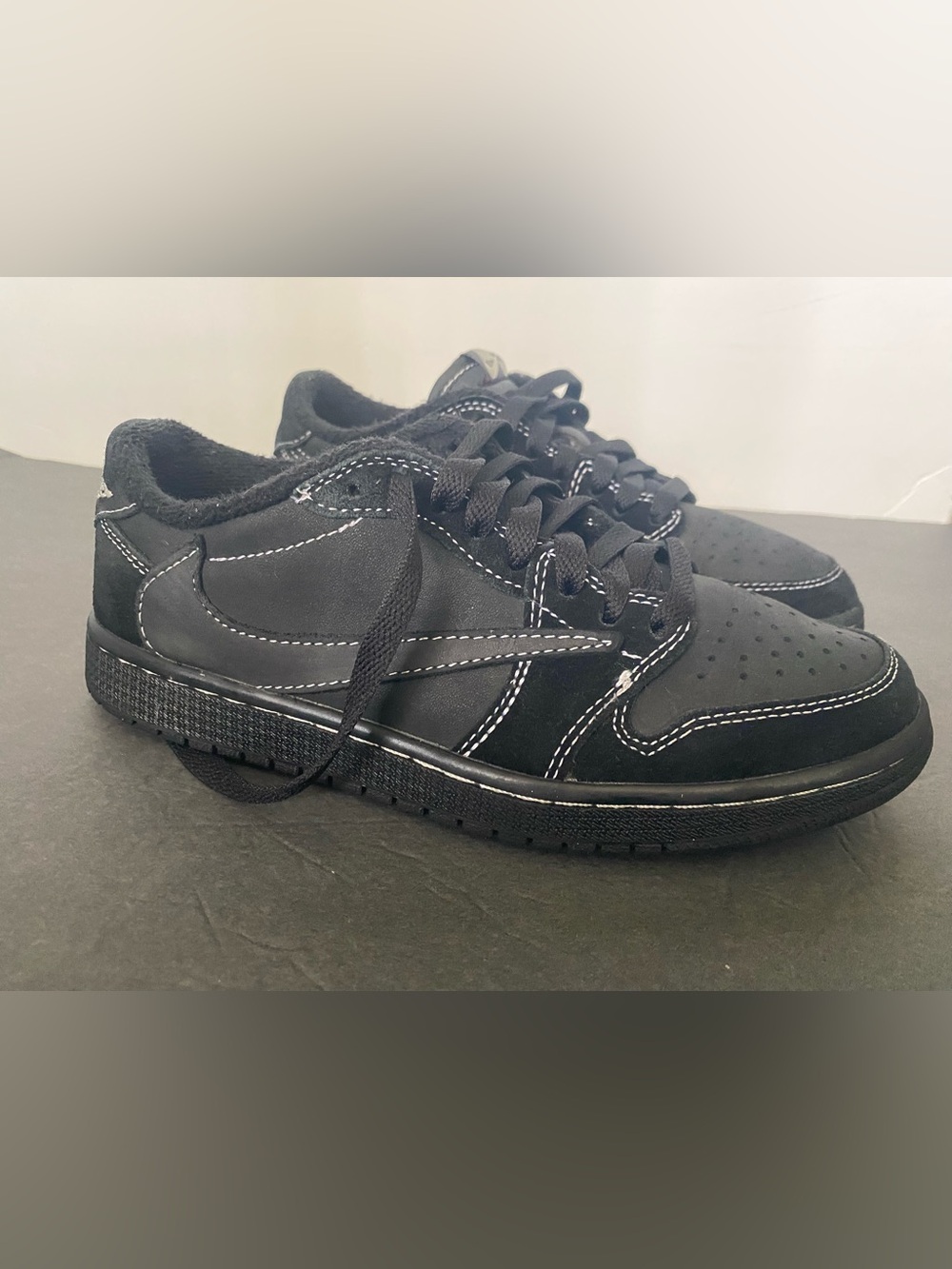 Black phantom Travis Scott Kids Black Sneakers with White Stitching